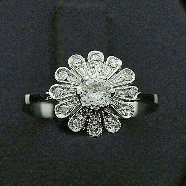 Flower Engagement Wedding Ring, 1.6 Ct Diamond Ring, Gold Plated Ring, Customized Jewelry, Personalized Gift, Cluster Ring, 14K White Gold