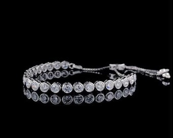 Tennis Bracelet For Men, Round Simulated Diamond Bracelet, Eternity Bracelet, Wedding Bracelet, Anniversary Gift For Him, Father's Day Gift