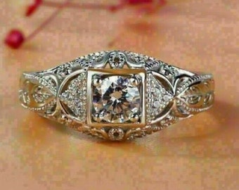 Anillo de bodas, hermoso anillo, anillo de compromiso, diamante de 1,7 quilates, oro blanco de 14 quilates, anillo de diamantes para ella, regalo para mamá, regalos de aniversario