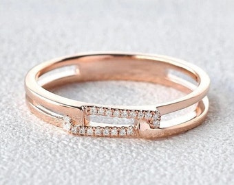 Chain Shape Engagement Band For Women, 0.50CT Round Diamond Band, 14K Rose Gold Plated, Wedding Band, Anniversary Band For Her, Promise Gift