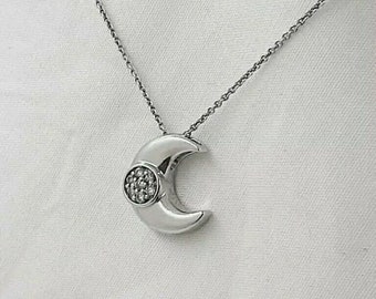 Half Moon Necklace, 1.0 Ct Round Cut Diamond Necklace, Silver Necklace, 925 Sterling Silver, Necklace With Chain, Bridesmaid Gifts