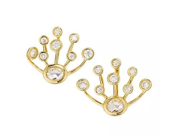 Diamant Ohrstecker, 2 Karat Diamant, einzigartige Lünette Ohrringe, Diamant Ohrringe für Frauen, 14K Gelbgold überzogen, Verlobungsgeschenke für sie