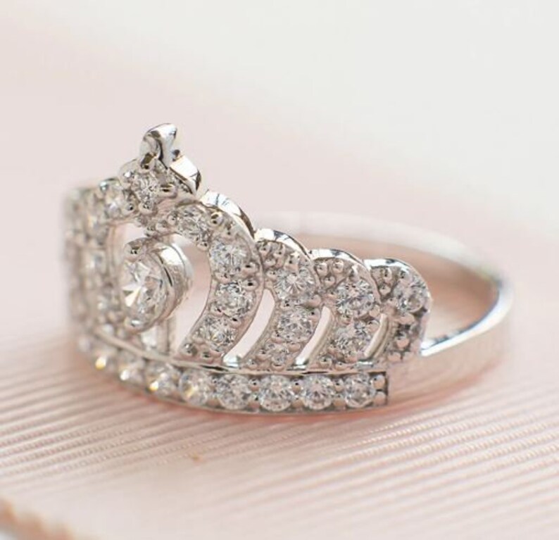 Anillo de corona de plata con diamantes, anillo ajustable completo, anillo de diamantes de talla redonda de 1,0 ct, anillo de reina fina, plata Argentium 935, anillo de corona magnífico imagen 4
