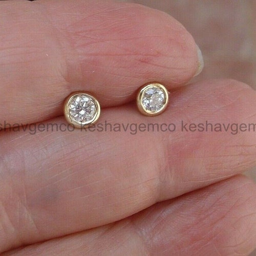 Beautiful Bezel Set Earring, Stud Erring. 1.60 Ct Colorless Moissanite, 14K Yellow Gold Plated, Dainty Earring, shops Daily Wear Earring For Girls