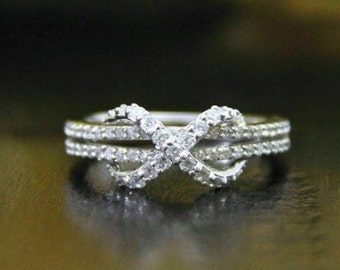 1.6 Ct Diamond Twisted Ring, Infinity Diamond Ring, Engagement Ring, 14K White Gold Wedding Ring, Anniversary Gift For Her, Custom Jewelry