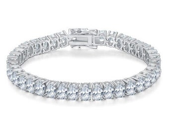 Women's Tennis Bracelet, 14K White Gold Plated , 5.0 CT Oval Diamond Bracelet, Eternity Bracelet, Birthday Gift, Personalized Gift For Her