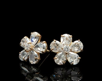 Floral Stud Earrings, Custom Earrings, 3.2 Ct Diamond Earrings, 14K Yellow Gold Plated, Cluster Earrings, Minimalist Earrings For Girls