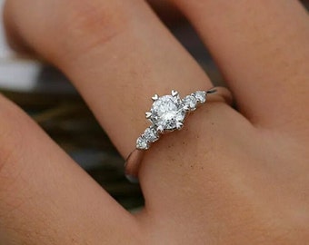 Round Diamond Wedding Ring For Women, Dainty Engagement Ring, 1.0 CT Diamond Ring, Anniversary Ring, 925 Sterling Silver Ring, Birthday Gift
