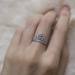 Anillo de corona de plata con diamantes, anillo ajustable completo, anillo de diamantes de talla redonda de 1,0 ct, anillo de reina fina, plata Argentium 935, anillo de corona magnífico imagen 6