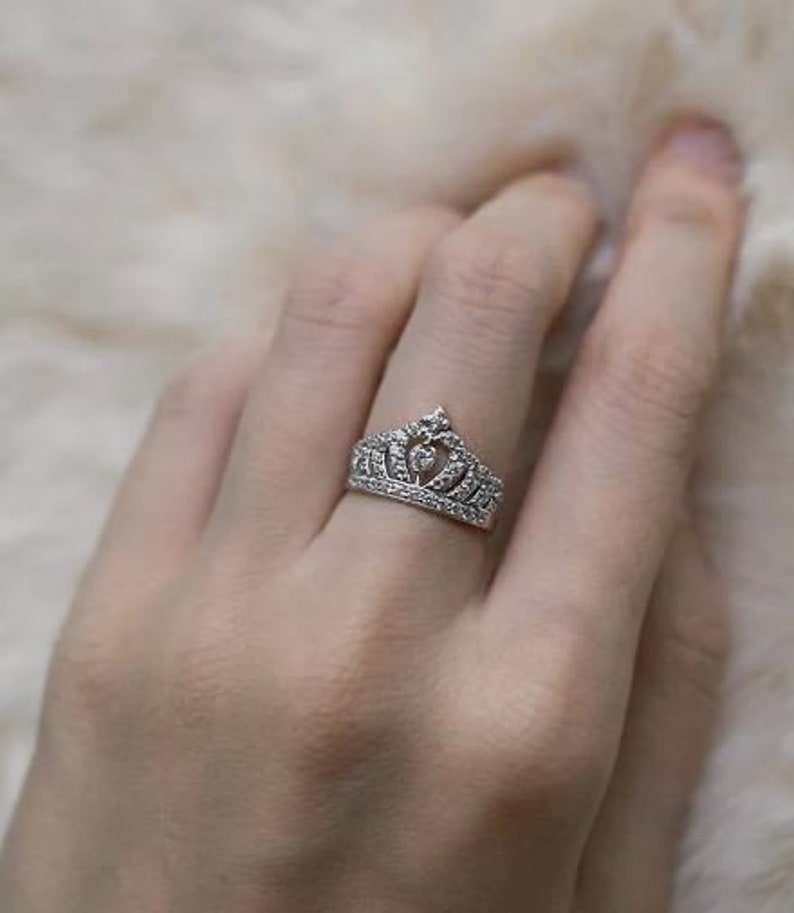 Anillo de corona de plata con diamantes, anillo ajustable completo, anillo de diamantes de talla redonda de 1,0 ct, anillo de reina fina, plata Argentium 935, anillo de corona magnífico imagen 6