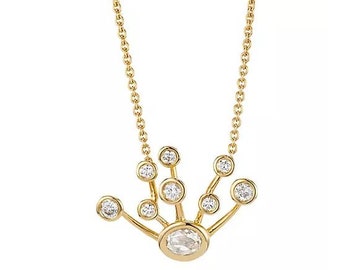 Bezel Set Necklace, 1.1 Ct Round Diamond Pendant, 14K Yellow Gold Plated, Necklace With Chain, Anniversary Gifts, Chain With Necklace