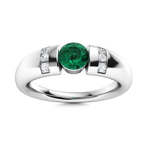 Men's Emerald Ring, Mens Wedding Band, 2 Ct Emerald, 10K White Gold, Engagement Ring For Him, Mens Jewelry Ring, Anniversary Gifts