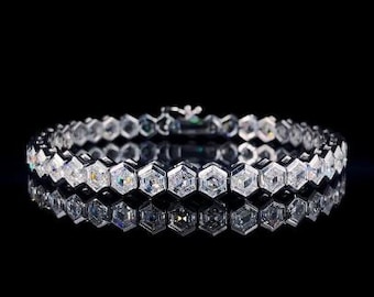 Tennis Bracelet For Men, Eternity Bracelet, Wedding Bracelet, Hexagon Shape Bezel Set Bracelet, Personalized Gift For Him, Father's Day Gift