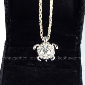 Turtle Diamond Necklace, Good Luck Charm, Animal Necklace, 14K White Gold, Necklace Without Chain, 1.8 Ct Colorless Moissanite Necklace image 2