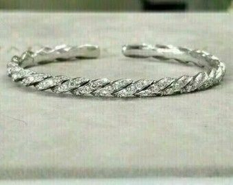Tennis Bangle Bracelet For Men, 3.2 CT Round Twisted Diamond Bracelet, 14K White Gold Plated, Father's Day Gift, Personalized Gift For Him,