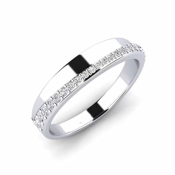 Delicate Wedding Band, Half Eternity Band For Women, Classic Diamond Engagement Band, Promise Ring, 14K White Gold Band, 1 Ct Round Diamond