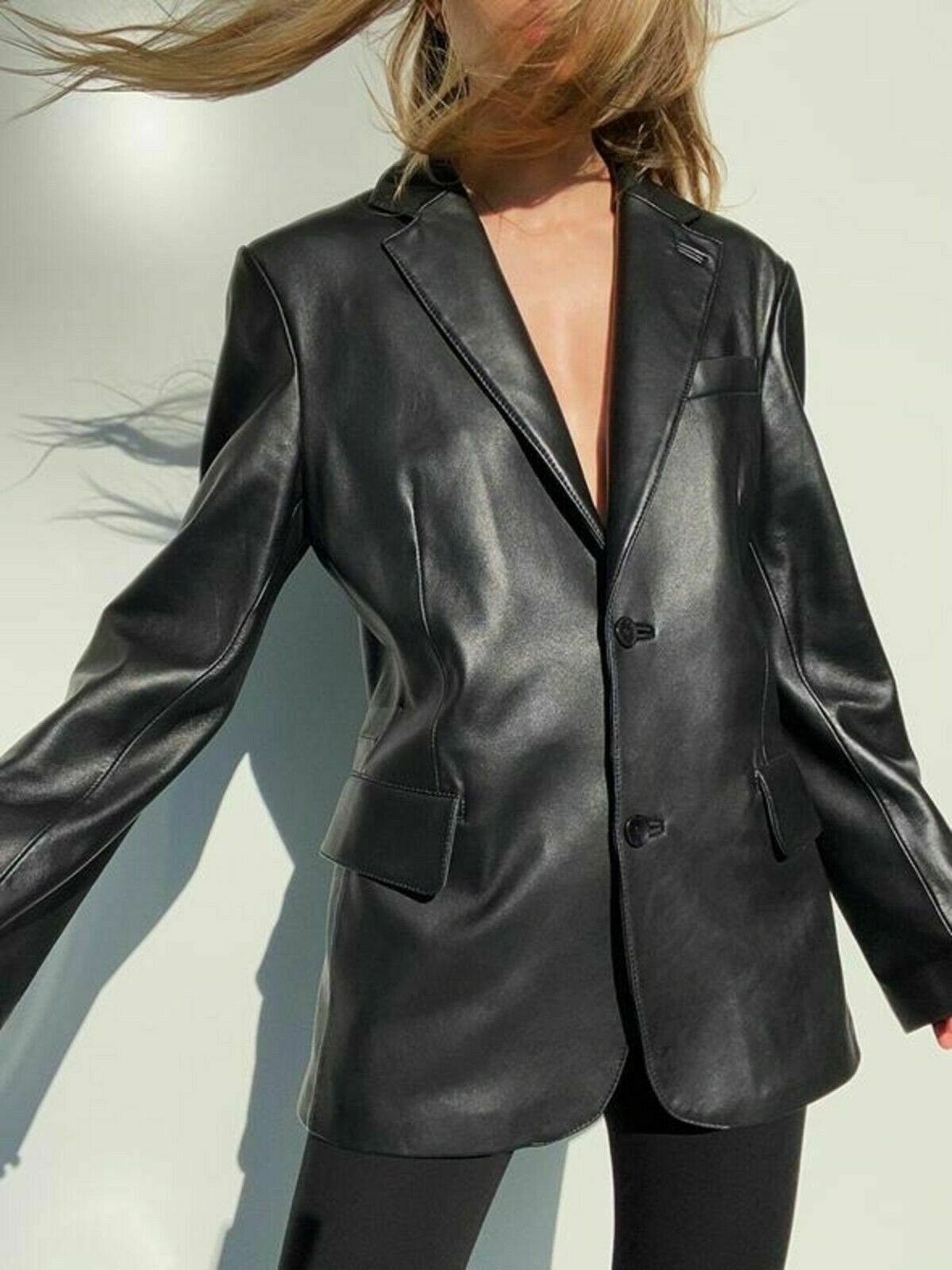 Genuine Ladies & Women's Black Lambskin Leather Blazer Etsy