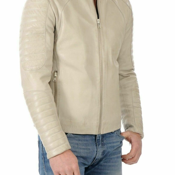 Cream Leather Jacket Etsy