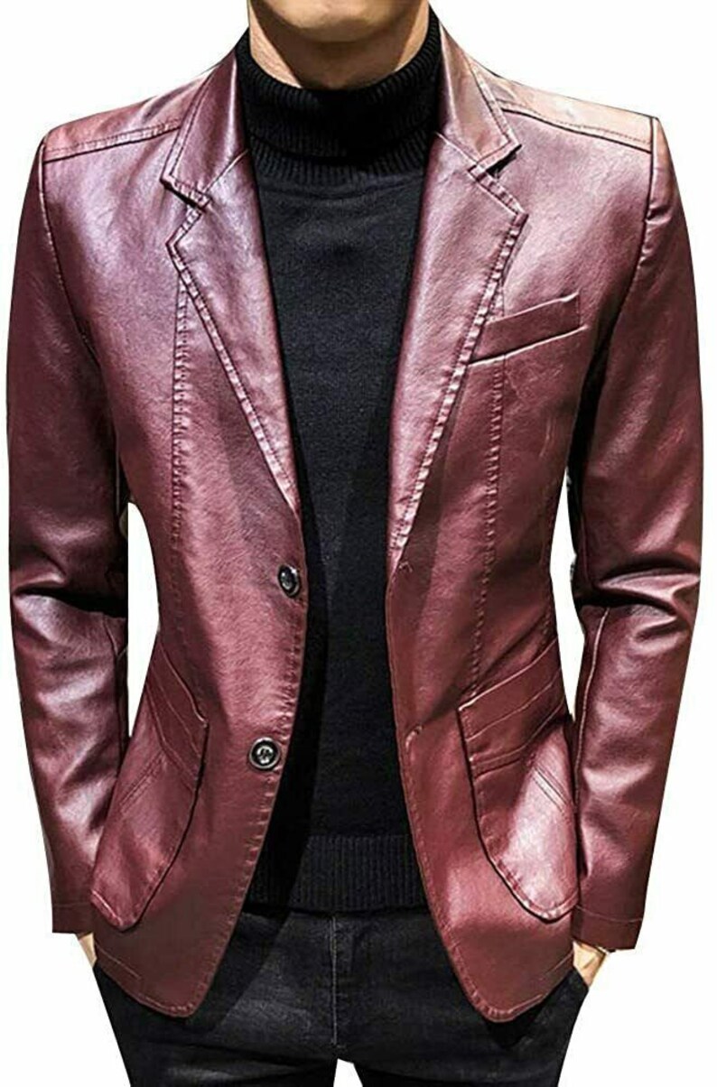 Men Leather Blazer Coat Jacket Genuine Lambskin Leather Slim - Etsy