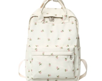 Cute Floral Backpack, Kawaii Waterproof Backpack, Korean Backpack, College Backpack, Trendy Laptop Bag