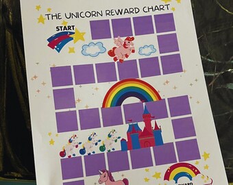 Quadro de recompensas imprimível com tema de unicórnio para crianças | Rastreador de comportamento positivo com recompensas de estrelas
