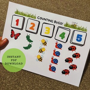 Counting Bugs Activity - Learn to Count - Digital Download - A4 Size