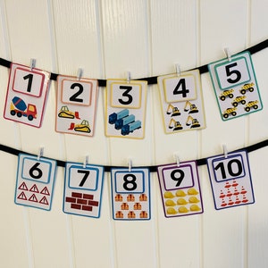 Printable Construction Counting Cards | Kids Educational Number Flashcards | Digital Download