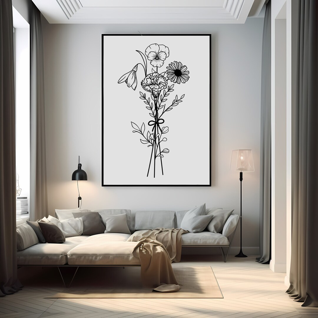 Benutzerdefinierte Geburt Blumen Tattoo Fine Line Geburt Blumenstrauß