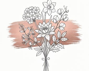 Custom Birth Flower Tattoo Design: Fine Line Floral Art Drawing (Digital Download)
