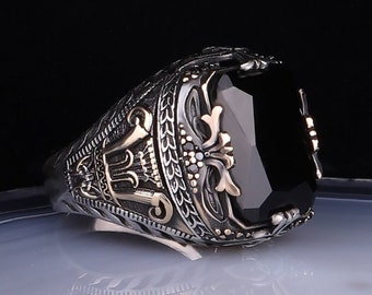 Sterling Silver Mens Ring: Handmade Turkish Black Onyx Jewelry