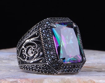 トルコ製 ハンドメイド メンズリング シルバー925 (ミスティックトパーズ) トルコ製 ハンドメイド メンズリング シルバー925 (ミスティックトパーズ)