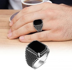 Handmade Turkish Onyx Ring: 925 Sterling Silver Mens Jewelry
