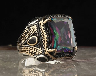 ミスティックトパーズ スターリングシルバー メンズリング：トルコ製