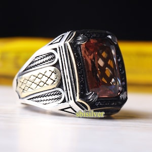 Alexandrite Onyx Men&#39;s Ring: Turkish Handmade 925k Sterling Silver Ottoman Ring