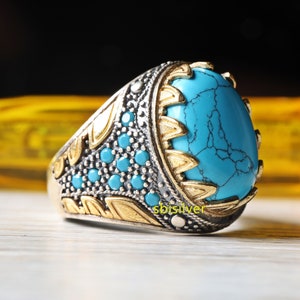 Turquoise Stone Turkish Ring: Handmade 925 Sterling Silver Mens Jewelry