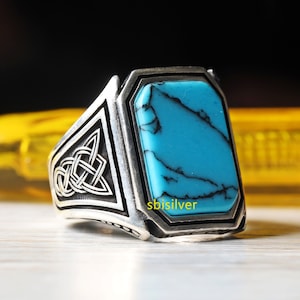 Turquoise Stone Ring: Handmade 925 Sterling Silver Mens Jewelry