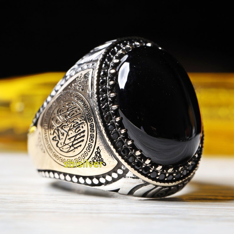 Islamic Sterling 925K Silver Men's Ring Turkish Handmade Jewelry Black Onyx Stone All Size Birthday Anniversary Gift for Him image 1