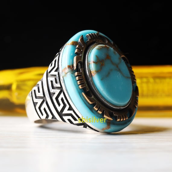 Pietra turchese maschile anello fatto a mano da uomo in argento gioielli turchi gioielli turchi regalo per lui anello in argento sterling 925k Etsy Italia