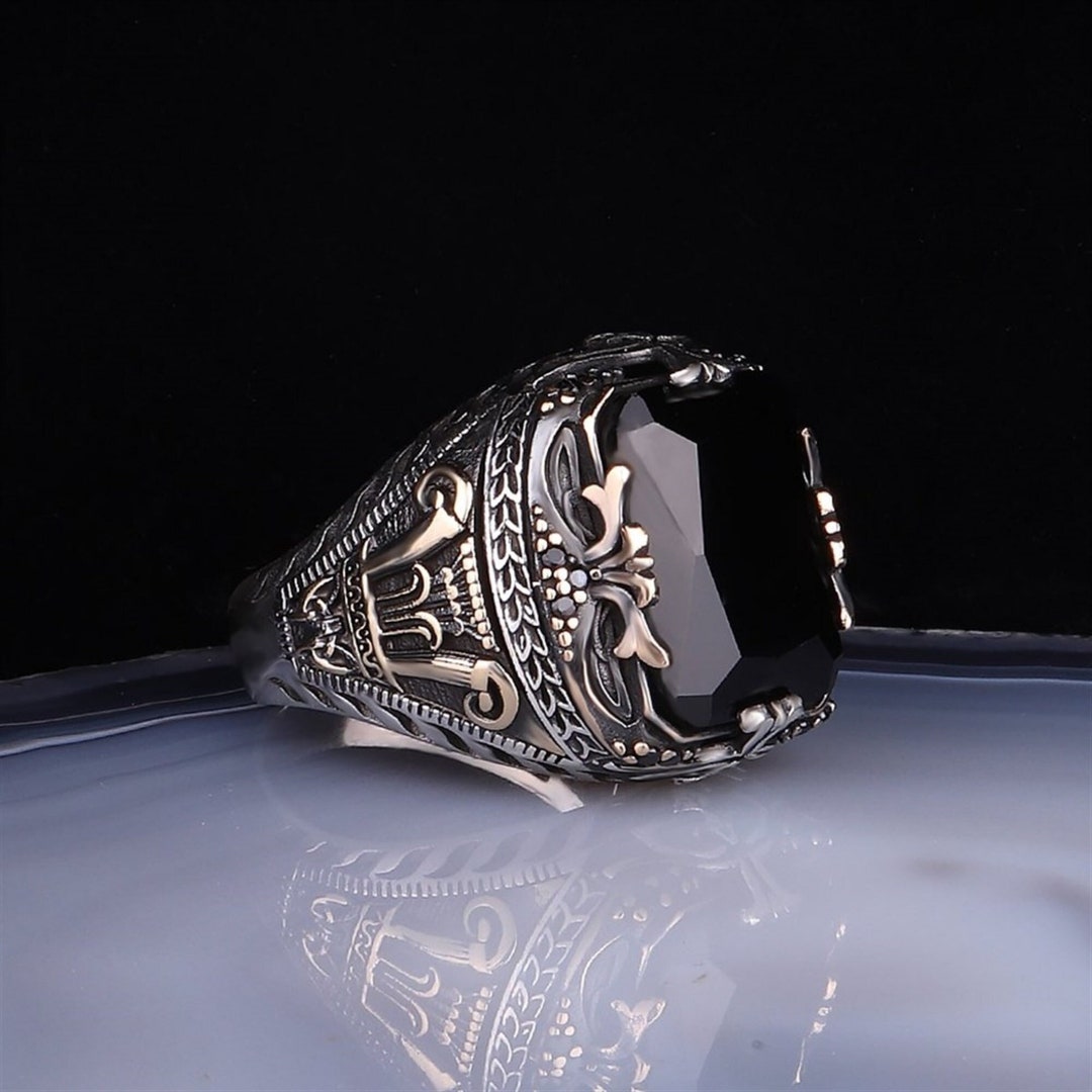 Sterling 925K Silver Men's Ring Turkish Handmade Jewelry Black Onyx ...
