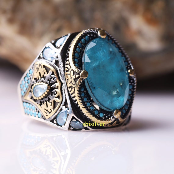 ブルートルマリンストーンリング：トルコ製ハンドメイド925K