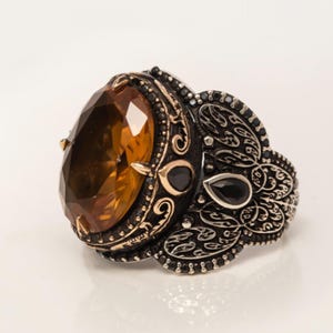 Alexandrite Color Change Stone Ring: Turkish Handmade 925 Sterling Silver Mens Ring