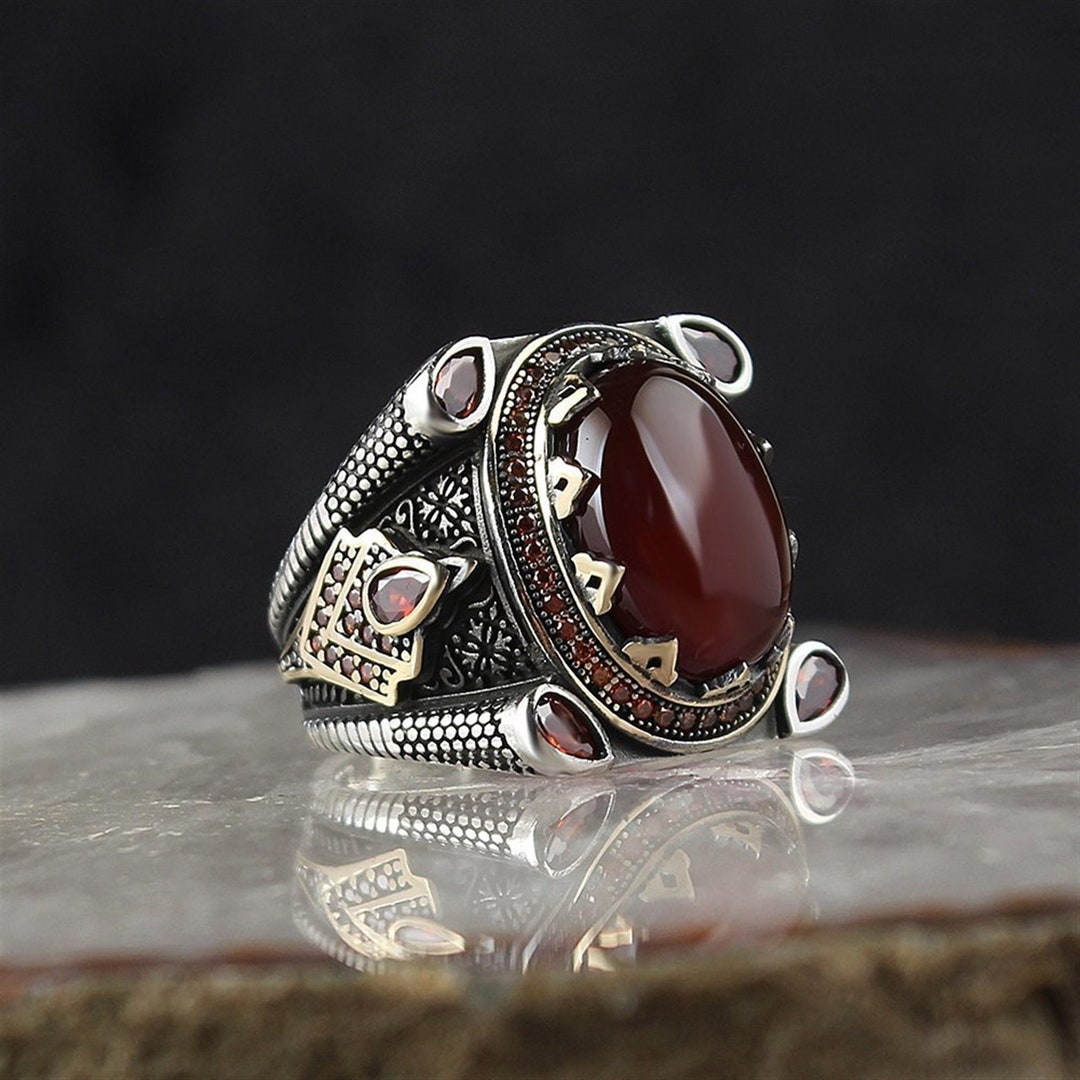 Turkish Men's Ring, Ruby Stone Ring, 925 Sterling Silver Ring, Turkish ...