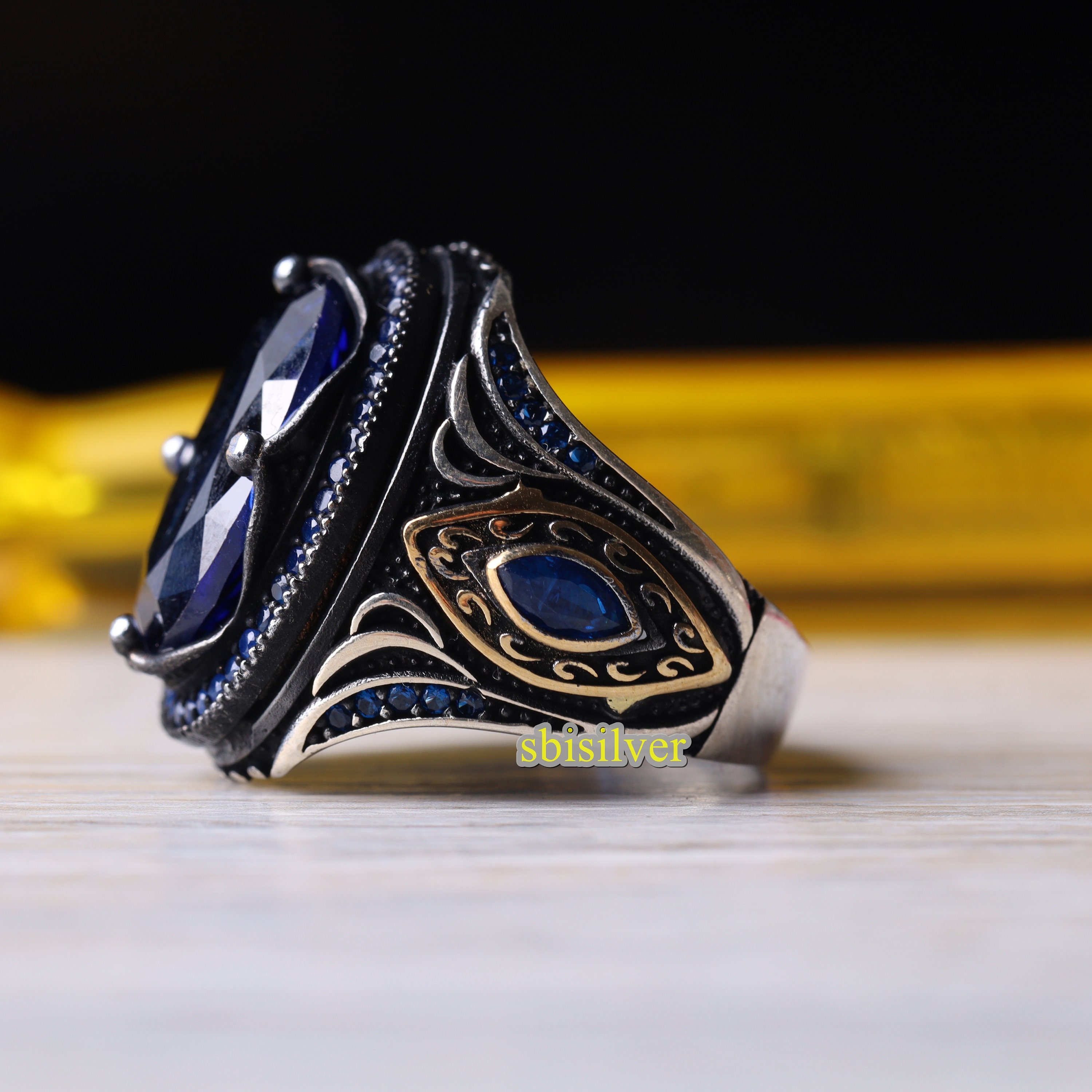 Bague En Argent 925 Saphir Bleu Ovale - Faite Main En Inde - Taille 9.5