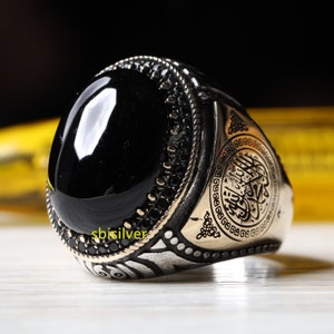 Islamic Sterling 925K Silver Men's Ring Turkish Handmade Jewelry Black Onyx Stone All Size Birthday Anniversary Gift for Him image 4