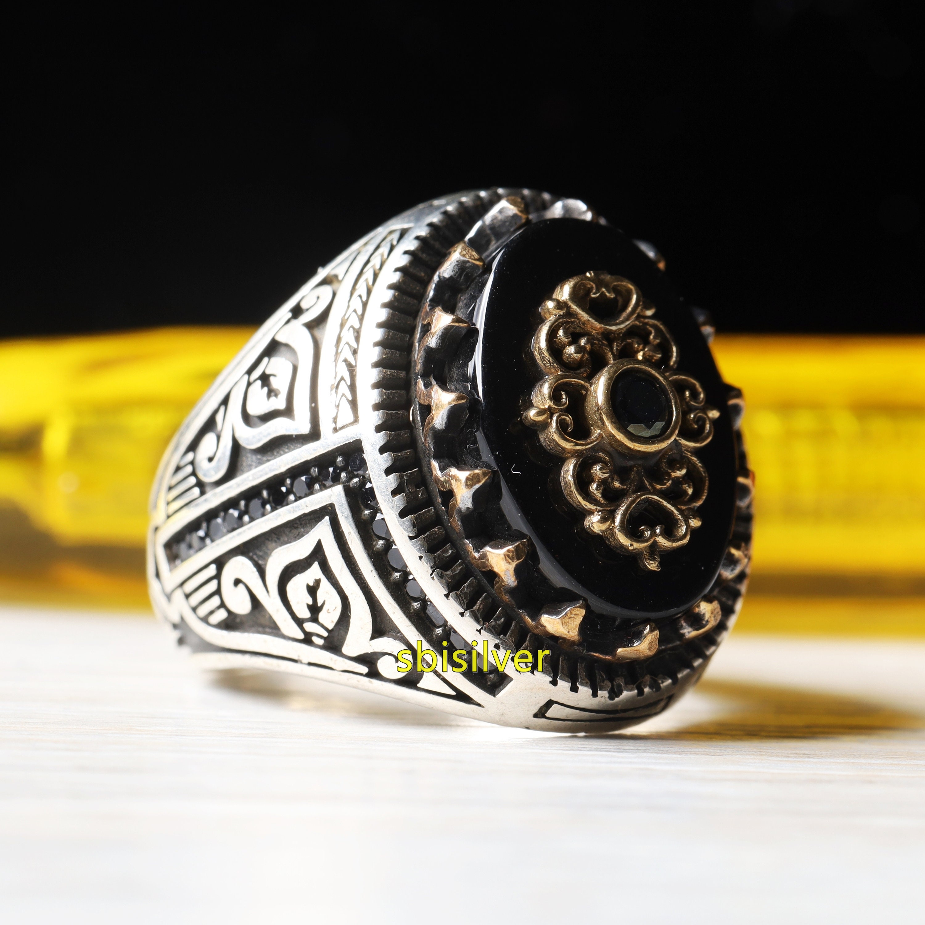 Oval Black Onyx Stone Ring: Turkish Handmade 925 Sterling Silver