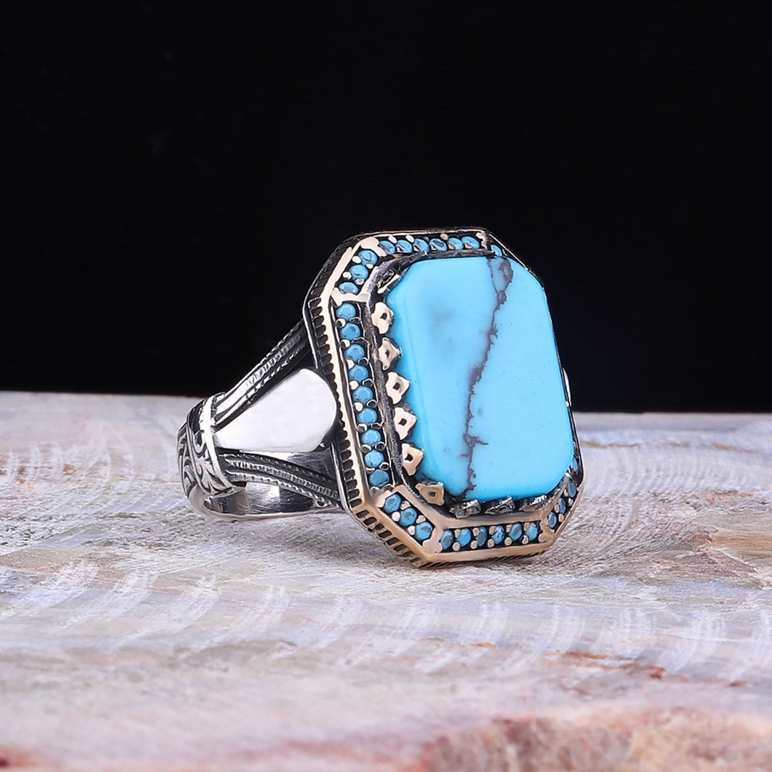 Turkish Men's Ring, 925 Sterling Silver Ring, Turquoise Stone Ring ...