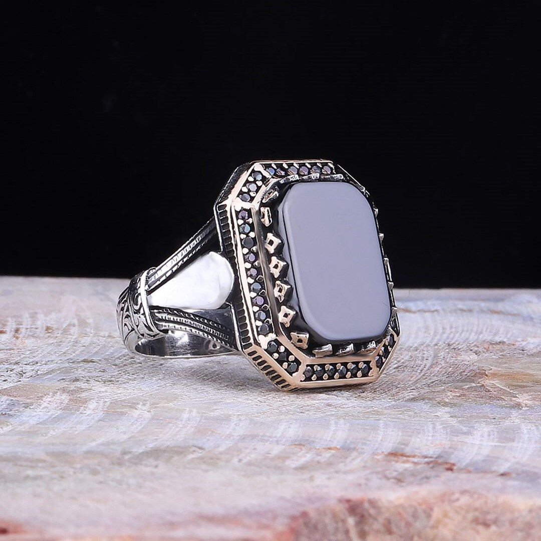 Onyx Zircon Stone Ring, Turkish Men's Ring, 925 Sterling
