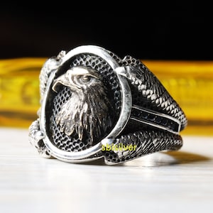 Handmade Sterling Silver Eagle Ring - Turkish Mens Jewelry