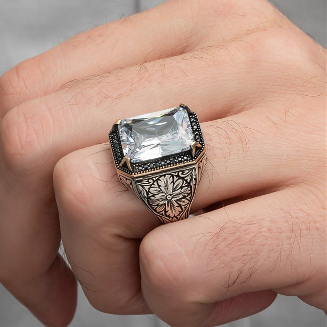 White Stone Premium Ring, Handmade Luxury Silver Ring, White