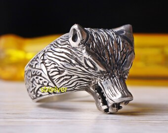 ゴシックウルフリング：トルコ製ハンドメイド925kスターリングシルバー